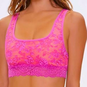 Forever 21 Laced Lingerie Sports Bra Magenta Neon Coral